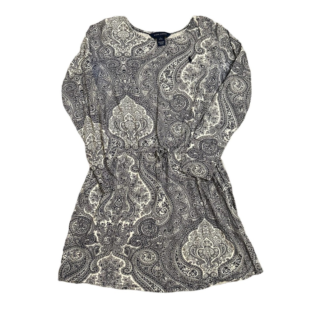 Ralph Lauren Girls Size L (12/14) Blue and White Paisley Print Dress Cotton